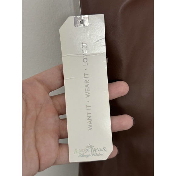 Almost Famous Brown Sweetheart Faux-Leather Mini Dress Size Medium New - Picture 3 of 7